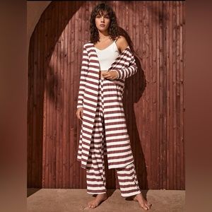 Striped Print Robe & Cami Top & Pants PJ Set